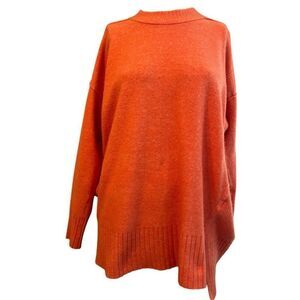 Free People Ladies Small Relaxed Fit Orange Pullover Sweater Wool Blend Raw Edge